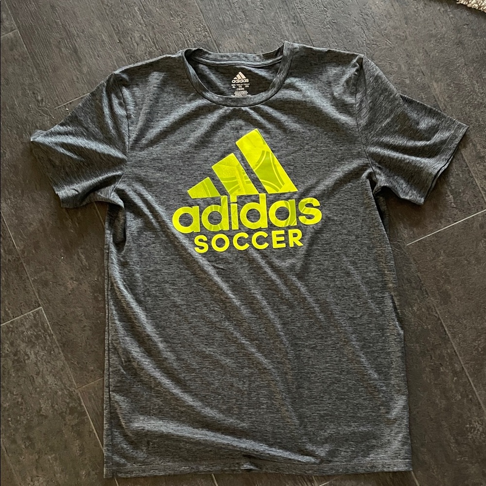 Adidas Heather Gray Tee with Neon Yellow Logo